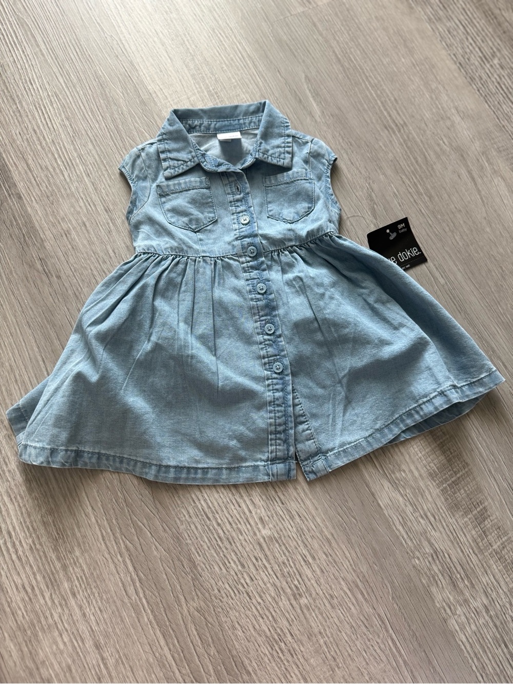Denim Button-Front Kids Dress - Light Blue